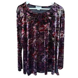 Velvet Floral Long Sleeve Top Women's L Boho Witchy Wimsigoth‎